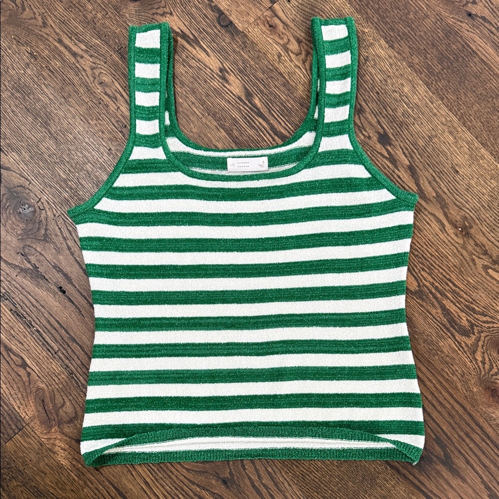 LC Lauren Conrad Green and Cream Striped Tank Top
